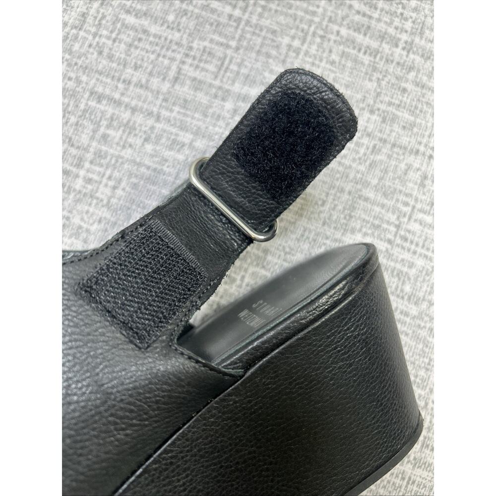 Stuart Weitzman Offset Sandal Shoe Womens Size 8 M Black Leather Slingback Wedge - Picture 14 of 14